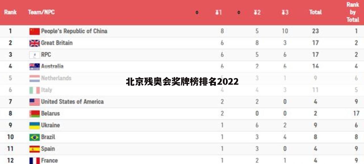 北京残奥会奖牌榜排名2022