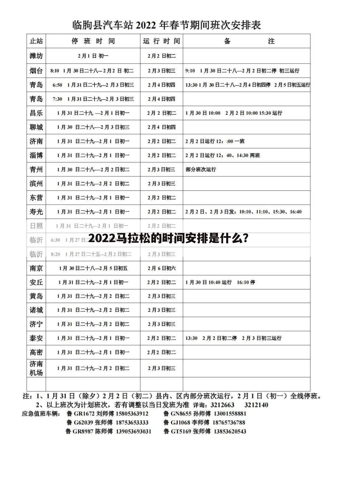 2022马拉松的时间安排是什么?