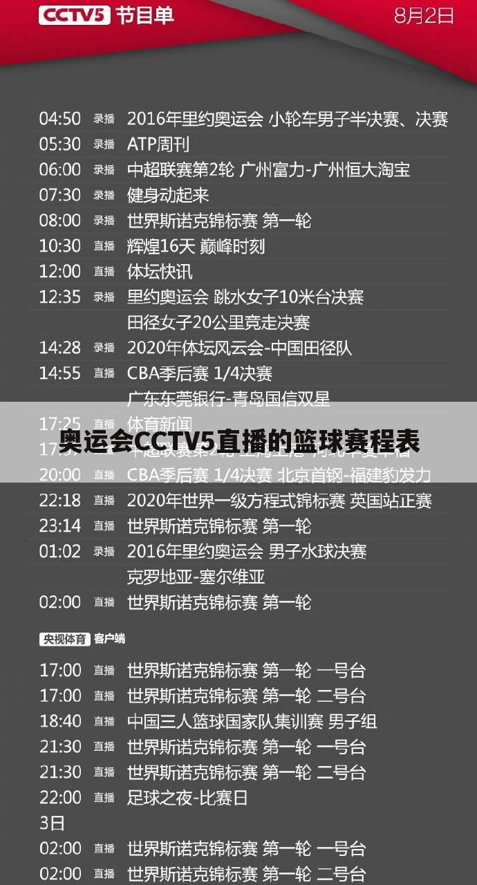 奥运会CCTV5直播的篮球赛程表