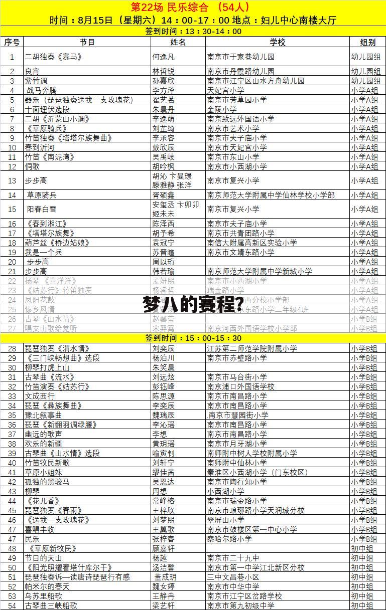 梦八的赛程?