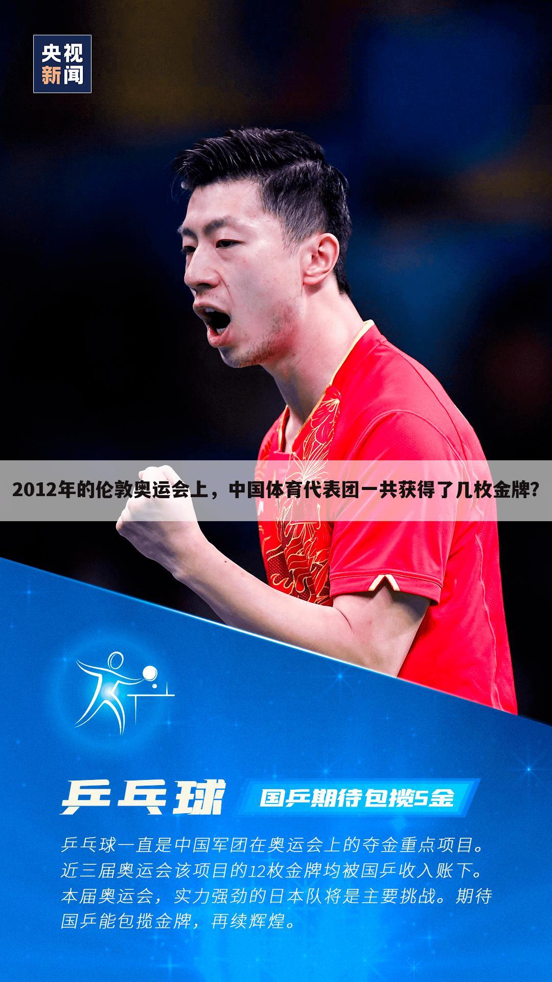 2012年的伦敦奥运会上,中国体育代表团一共获得了几枚金牌?