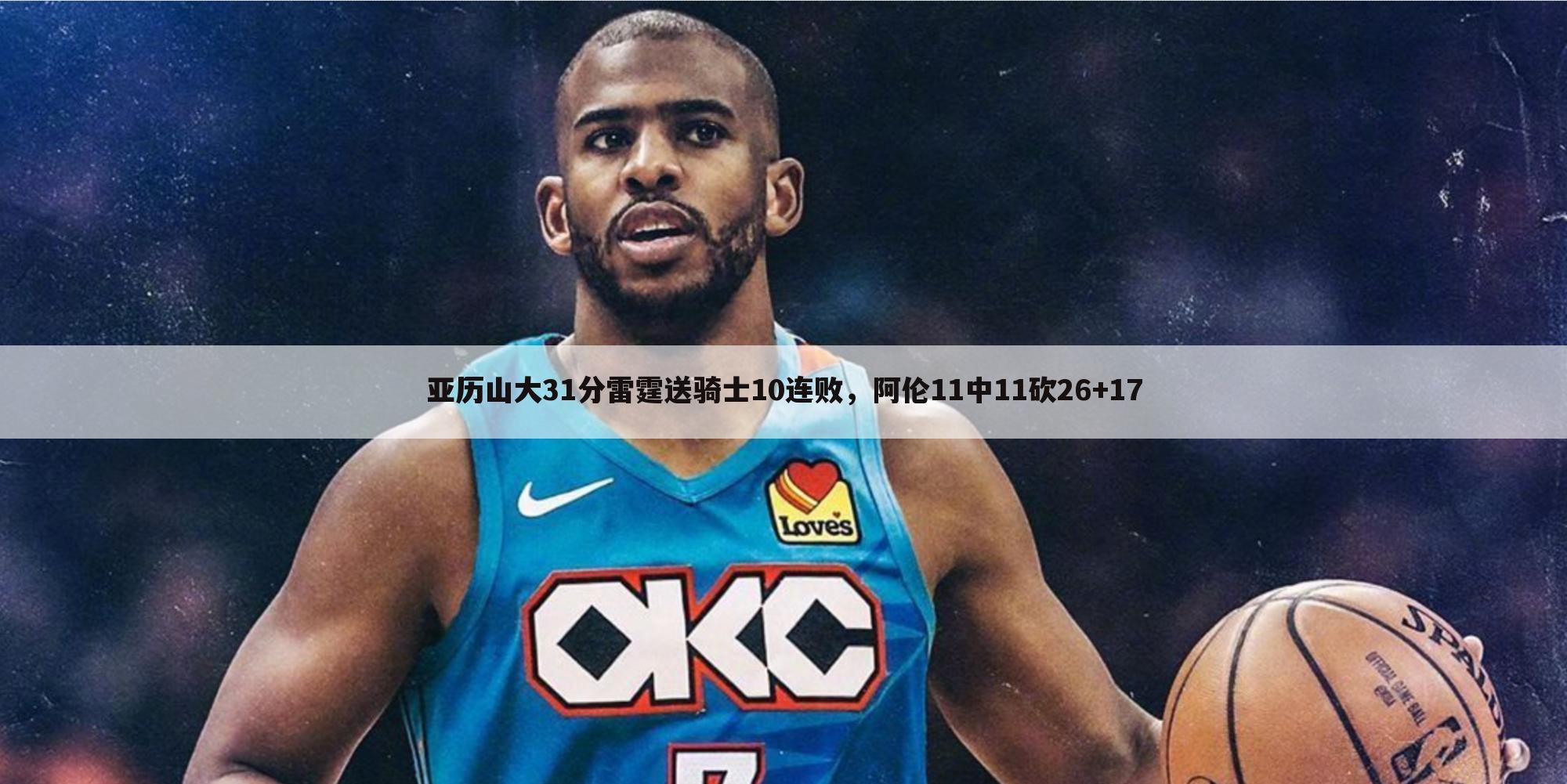 亚历山大31分雷霆送骑士10连败,阿伦11中11砍26+17