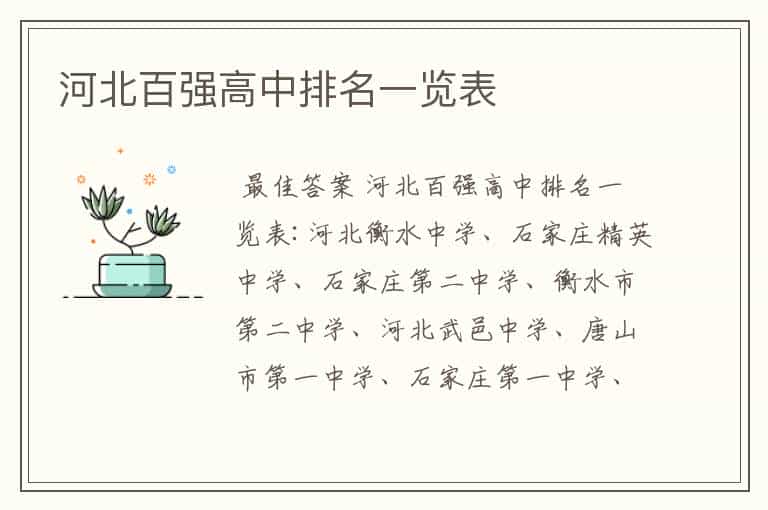 河北百强高中排名一览表