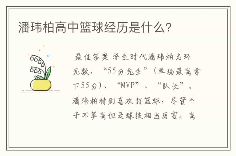潘玮柏高中篮球经历是什么?