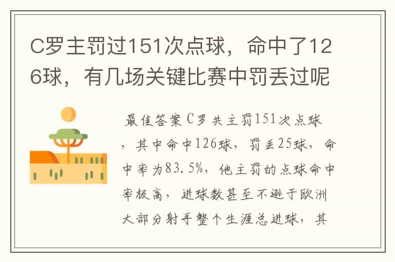 C罗主罚过151次点球,命中了126球,有几场关键比赛中罚丢过呢?