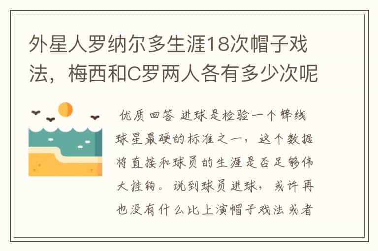外星人罗纳尔多生涯18次帽子戏法,梅西和C罗两人各有多少次呢?