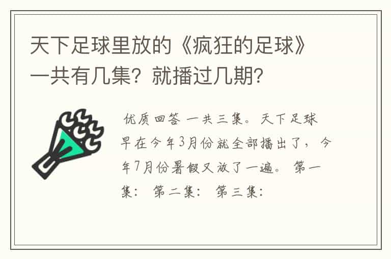 天下足球里放的《疯狂的足球》一共有几集?就播过几期?