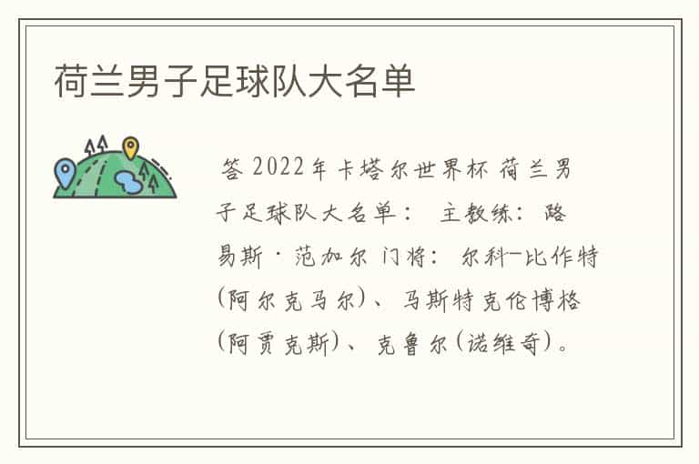 荷兰男子足球队大名单