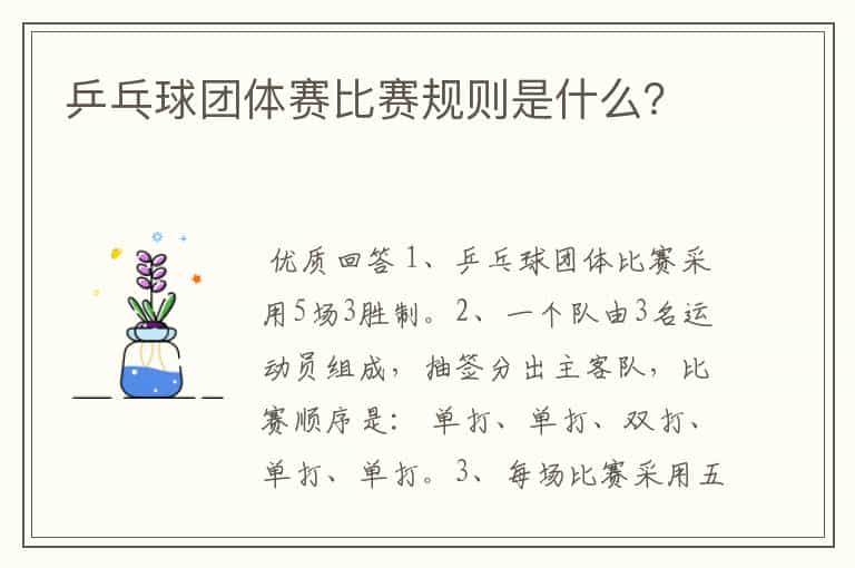 乒乓球团体赛比赛规则是什么?