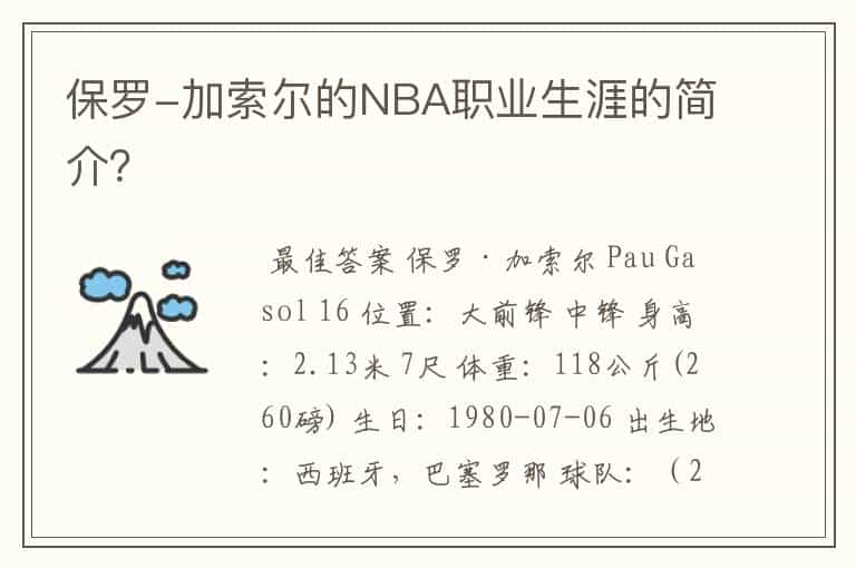 保罗-加索尔的NBA职业生涯的简介?