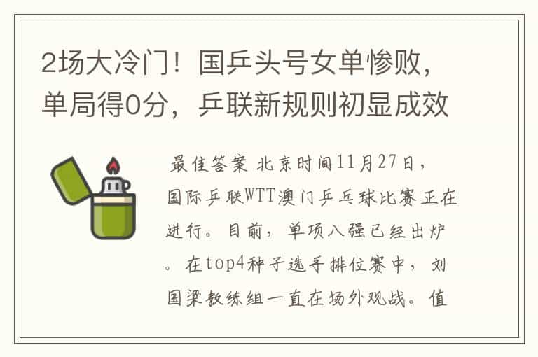 2场大冷门!国乒头号女单惨败,单局得0分,乒联新规则初显成效