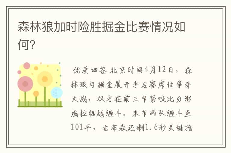 森林狼加时险胜掘金比赛情况如何?