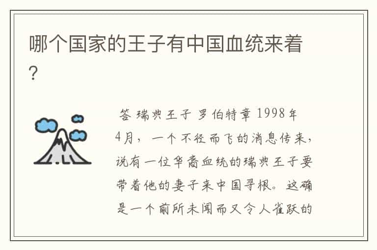哪个国家的王子有中国血统来着?