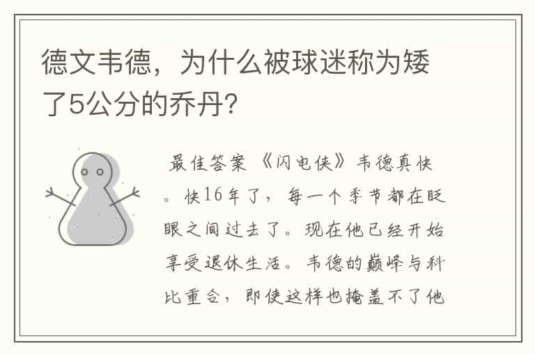 德文韦德,为什么被球迷称为矮了5公分的乔丹?