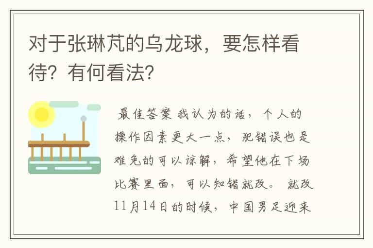 对于张琳芃的乌龙球,要怎样看待?有何看法?