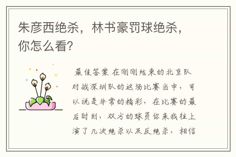 朱彦西绝杀，林书豪罚球绝杀，你怎么看？