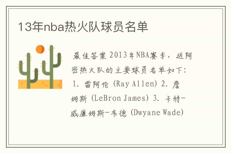 13年nba热火队球员名单