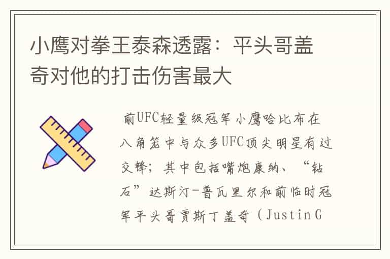 小鹰对拳王泰森透露:平头哥盖奇对他的打击伤害最大
