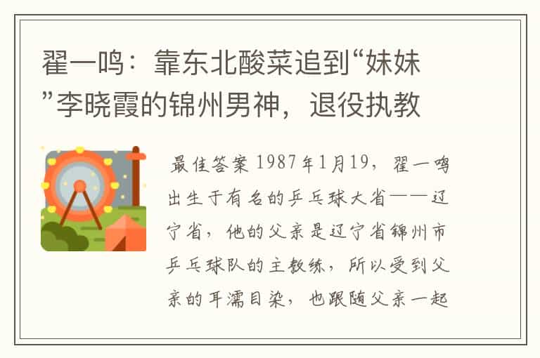 翟一鸣:靠东北酸菜追到“妹妹”李晓霞的锦州男神,退役执教辽乒