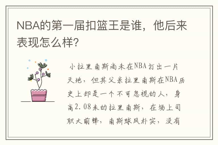 NBA的第一届扣篮王是谁,他后来表现怎么样?