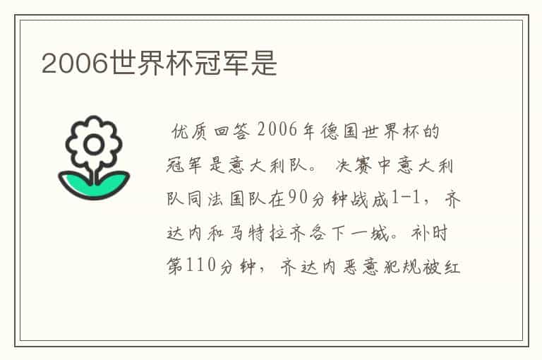 2006世界杯冠军是
