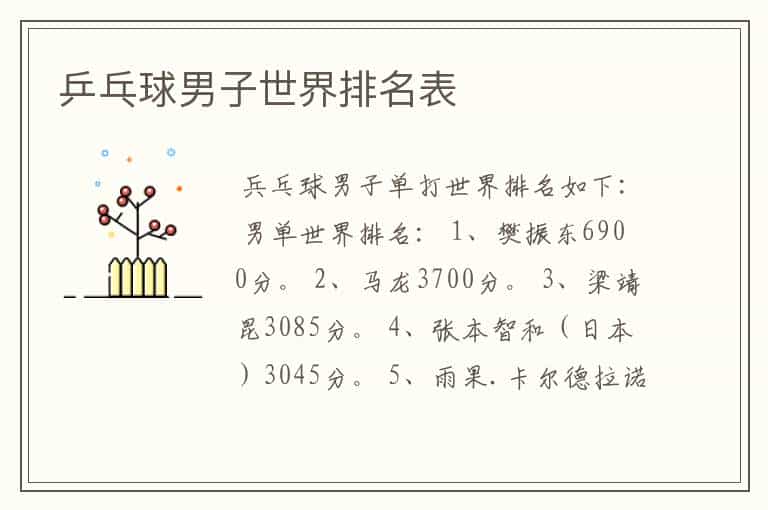 乒乓球男子世界排名表