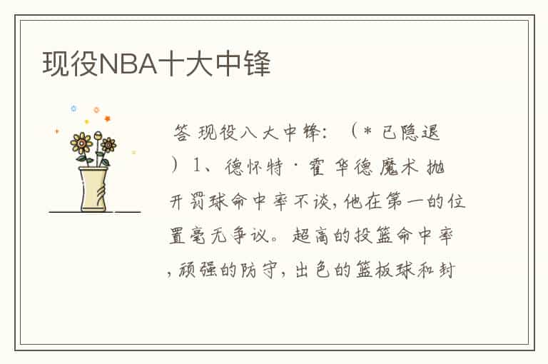 现役NBA十大中锋
