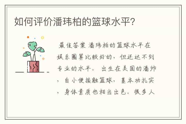 如何评价潘玮柏的篮球水平?