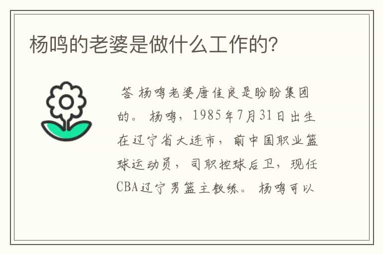 杨鸣的老婆是做什么工作的？