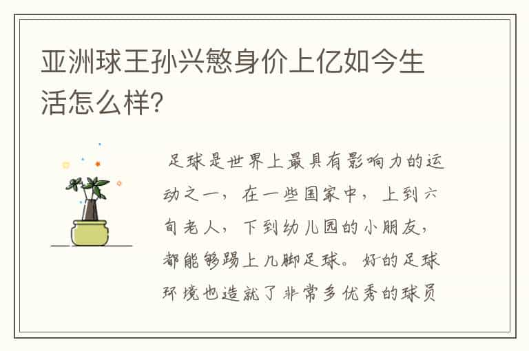 亚洲球王孙兴慜身价上亿如今生活怎么样?