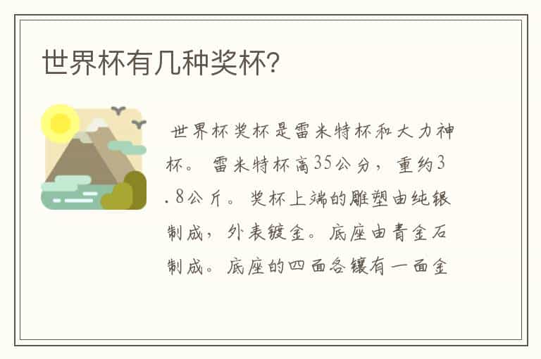 世界杯有几种奖杯?