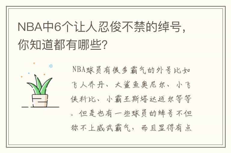 NBA中6个让人忍俊不禁的绰号,你知道都有哪些?