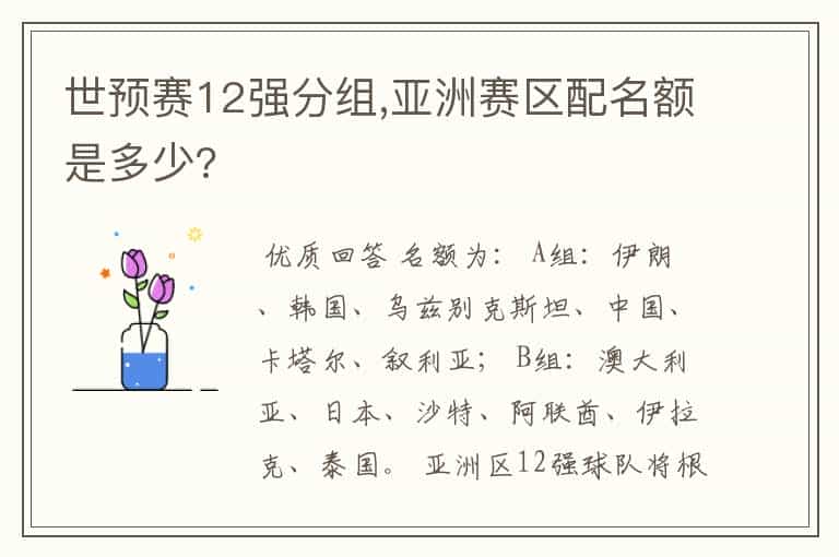 世预赛12强分组,亚洲赛区配名额是多少?