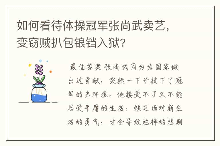 如何看待体操冠军张尚武卖艺,变窃贼扒包锒铛入狱?