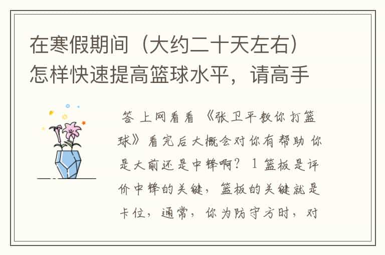 在寒假期间(大约二十天左右)怎样快速提高篮球水平,请高手指点啊。