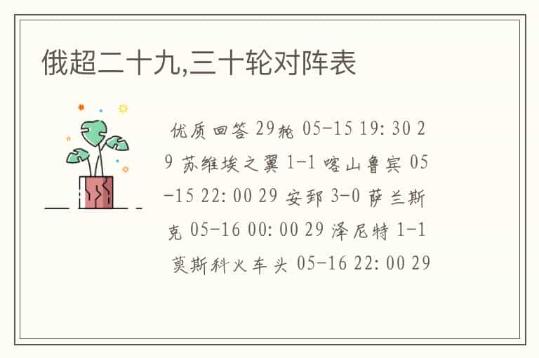 俄超二十九,三十轮对阵表
