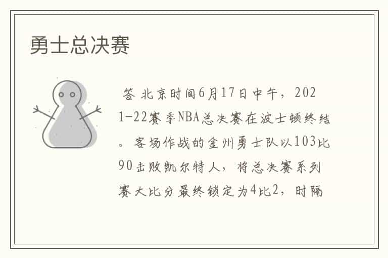 勇士总决赛