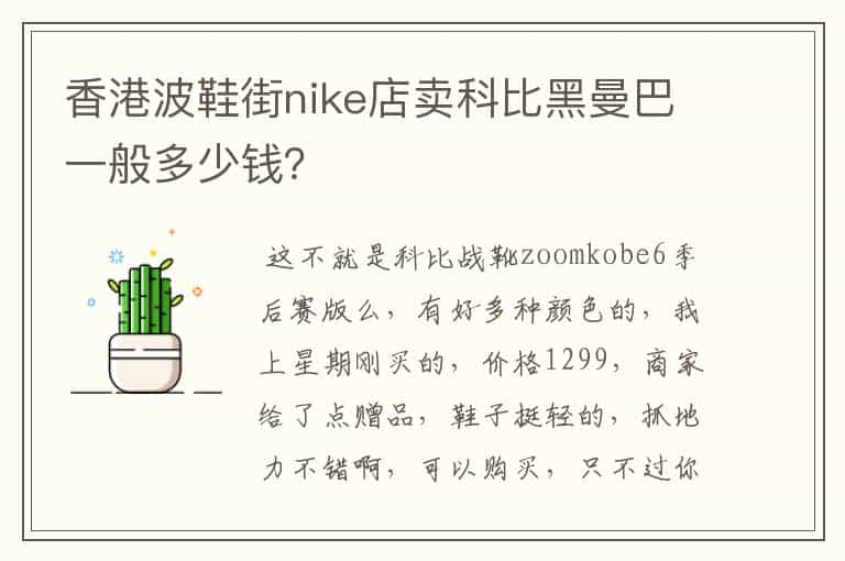 香港波鞋街nike店卖科比黑曼巴一般多少钱?