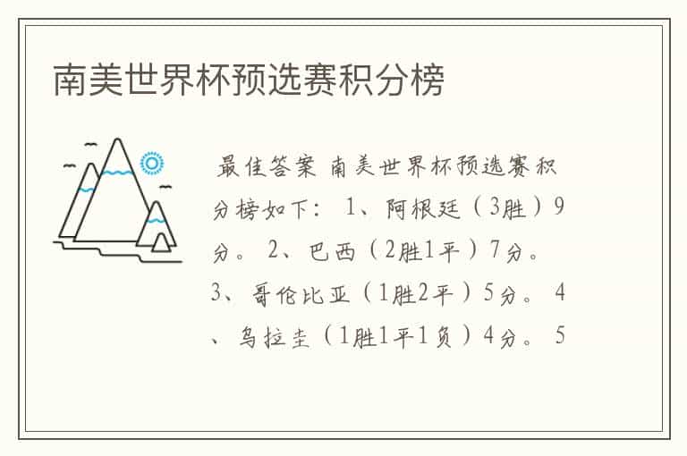 南美世界杯预选赛积分榜