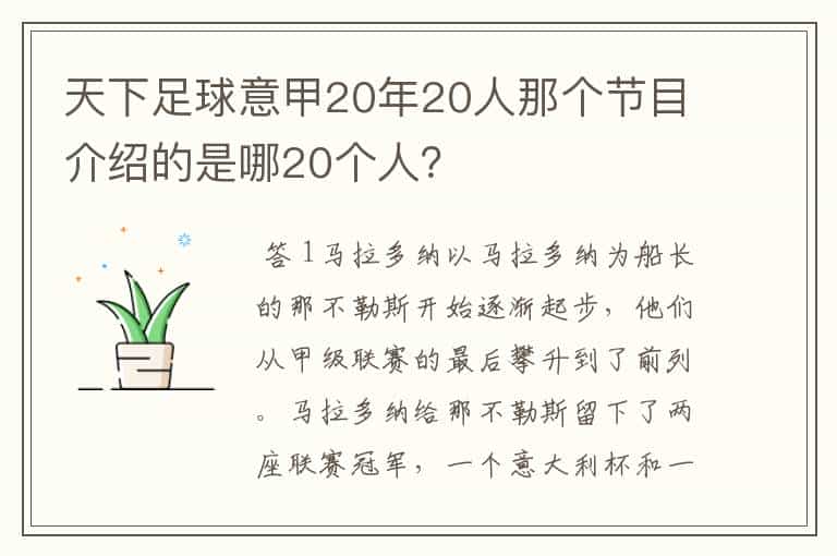 天下足球意甲20年20人那个节目介绍的是哪20个人?