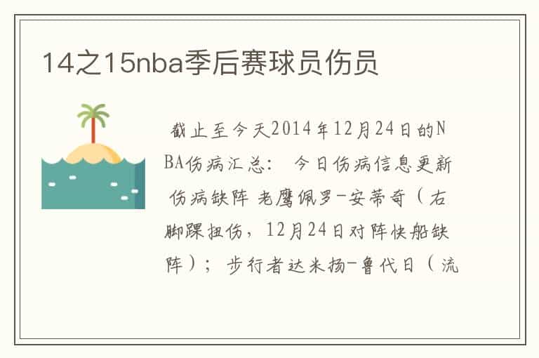 14之15nba季后赛球员伤员