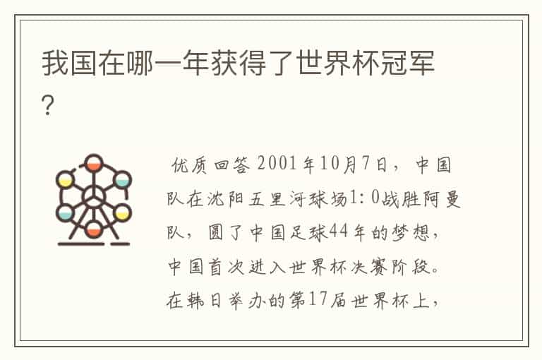 我国在哪一年获得了世界杯冠军?