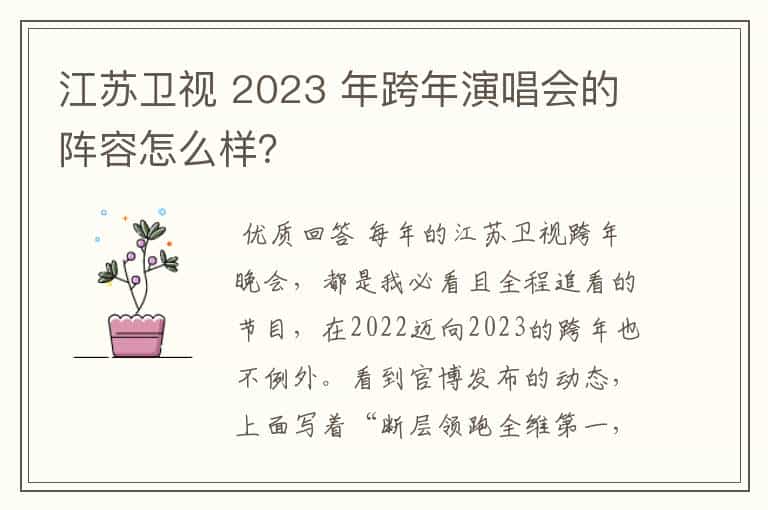 江苏卫视 2023 年跨年演唱会的阵容怎么样?