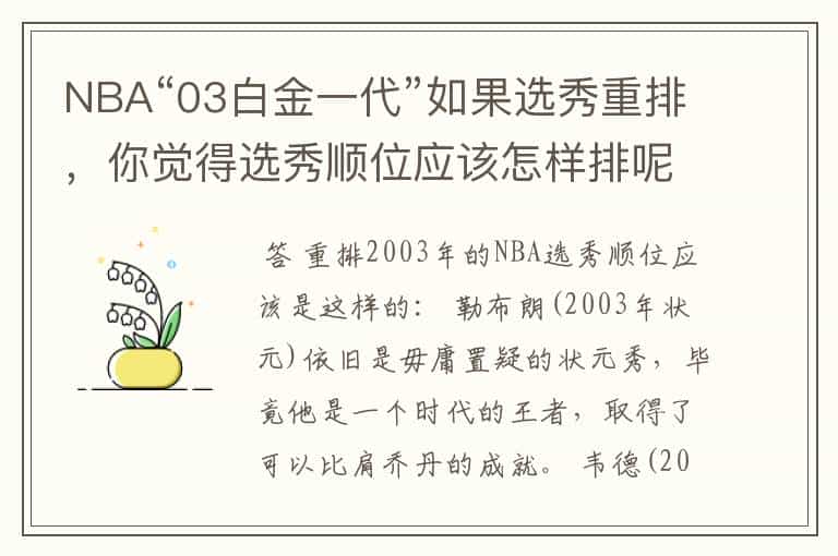 NBA“03白金一代”如果选秀重排,你觉得选秀顺位应该怎样排呢?