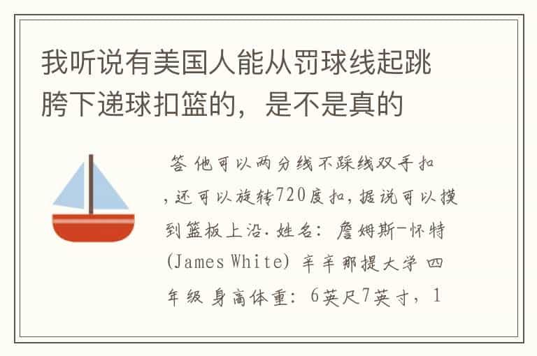 我听说有美国人能从罚球线起跳胯下递球扣篮的,是不是真的