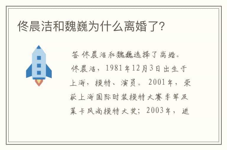 佟晨洁和魏巍为什么离婚了?