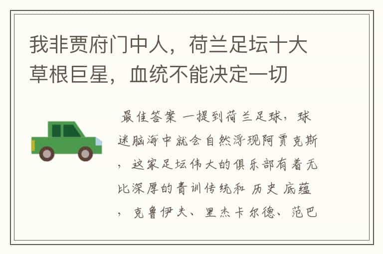 我非贾府门中人,荷兰足坛十大草根巨星,血统不能决定一切