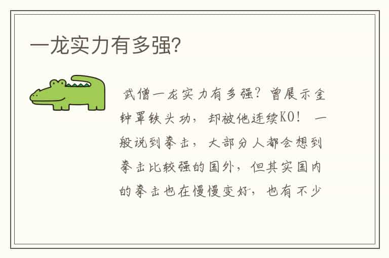 一龙实力有多强?