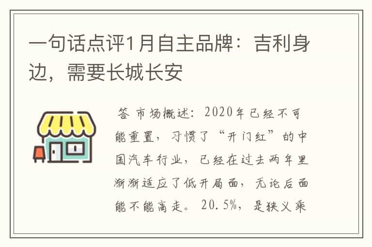 一句话点评1月自主品牌:吉利身边,需要长城长安