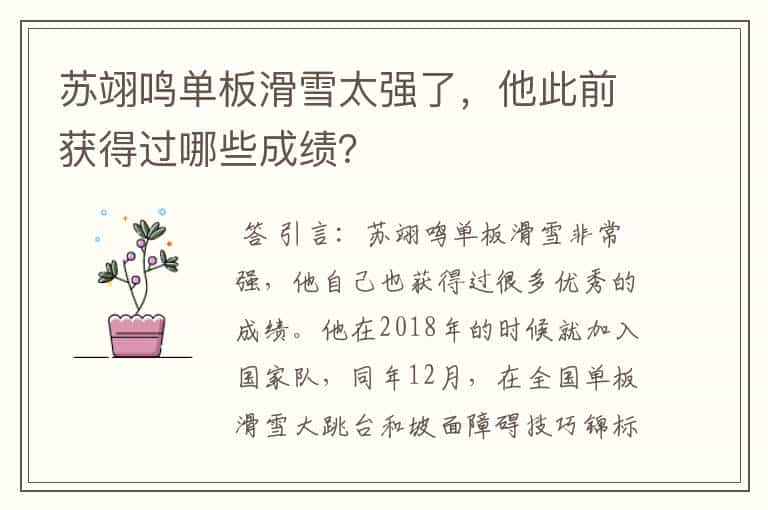 苏翊鸣单板滑雪太强了,他此前获得过哪些成绩?